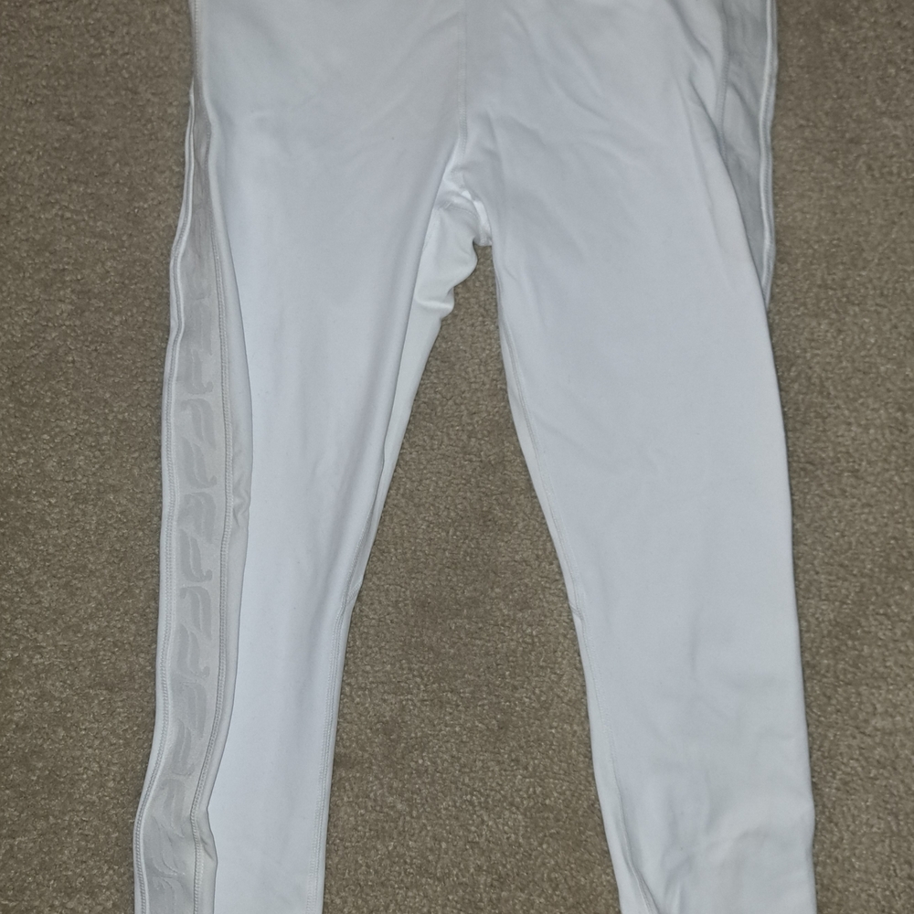Fabletics Women's White Powerhold Leggings with Textured Side Of Logo